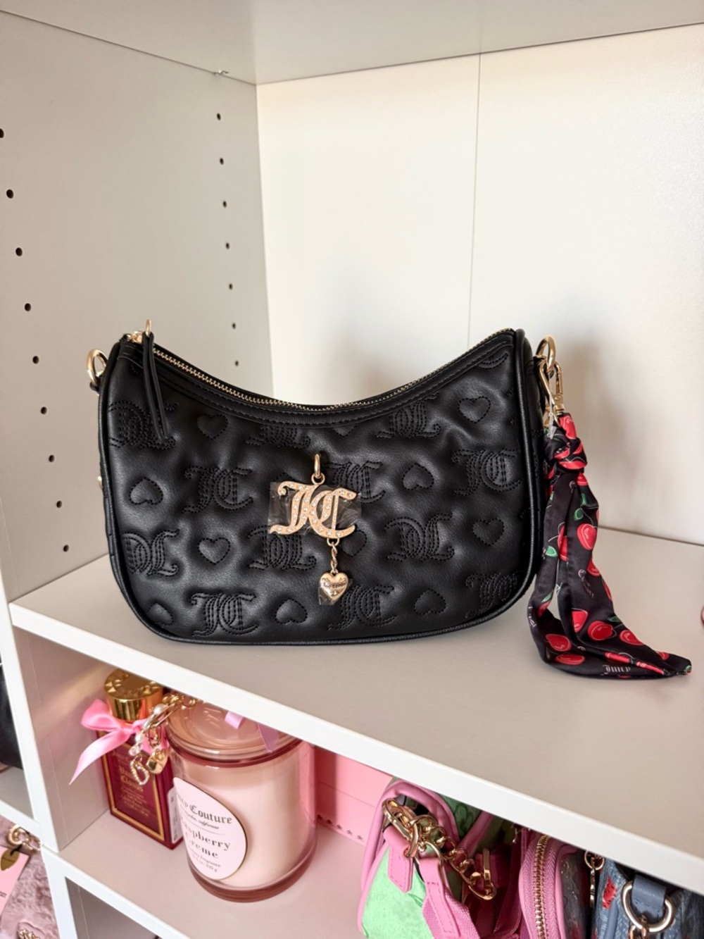 Juicy Couture “Everything Nice” Black Quilted Heart Shoulder Bag